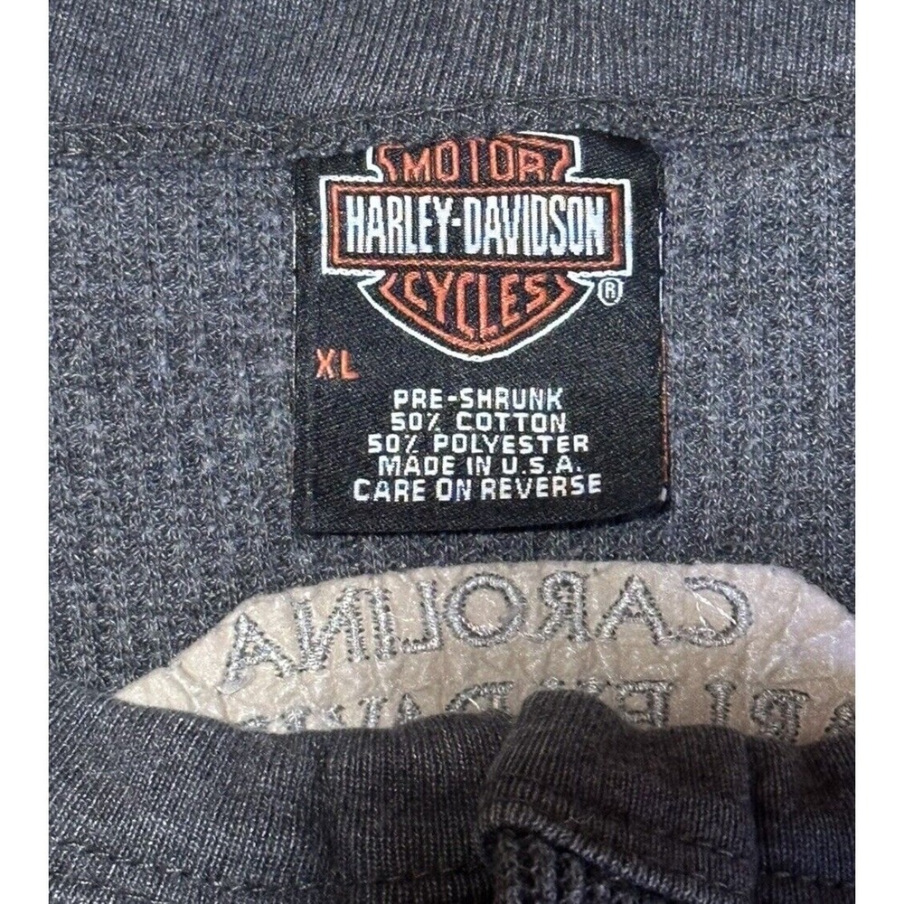 Vintage Harley Davidson Waffle Knit Thermal Long Sleeve Henley Shirt Sz XL - Picture 4 of 8